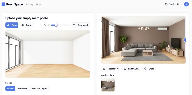 RoomSpace app interface